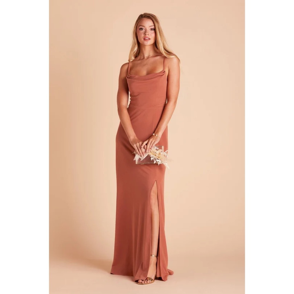 Birdy Grey Terracotta Ash Crepe Bridesmaid Long Dress with Slit